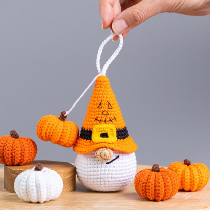 Crochet Pumpkin Gnome Halloween Keychain Amigurumi Pattern