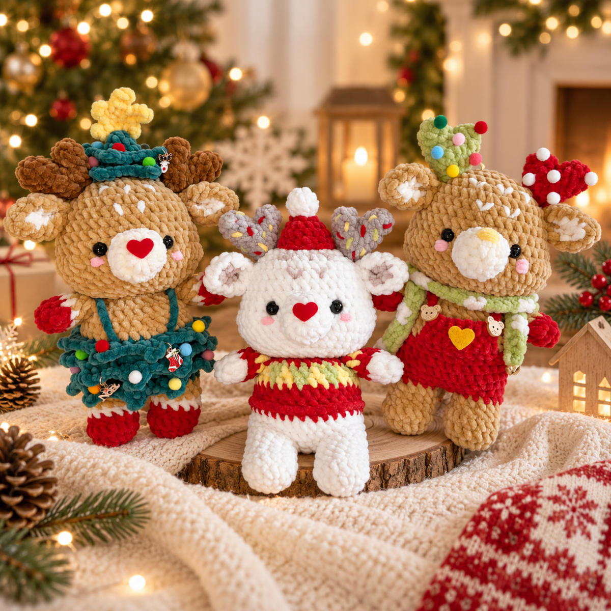 Crochet Xmas Reiny the Reindeer Brothers Pattern (3 in 1)