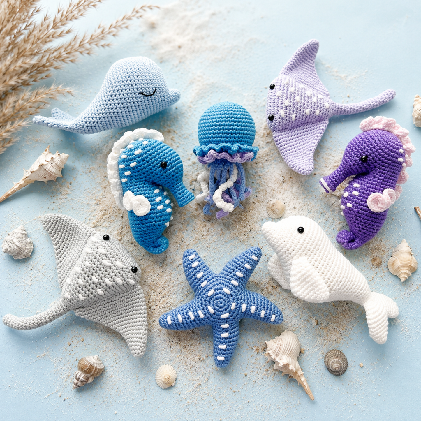 Crochet Sea Animals Pattern Vol. 2 (6 Characters: Seahorse, Jellyfish, Beluga, Whale, Starfish &amp; Stingray)