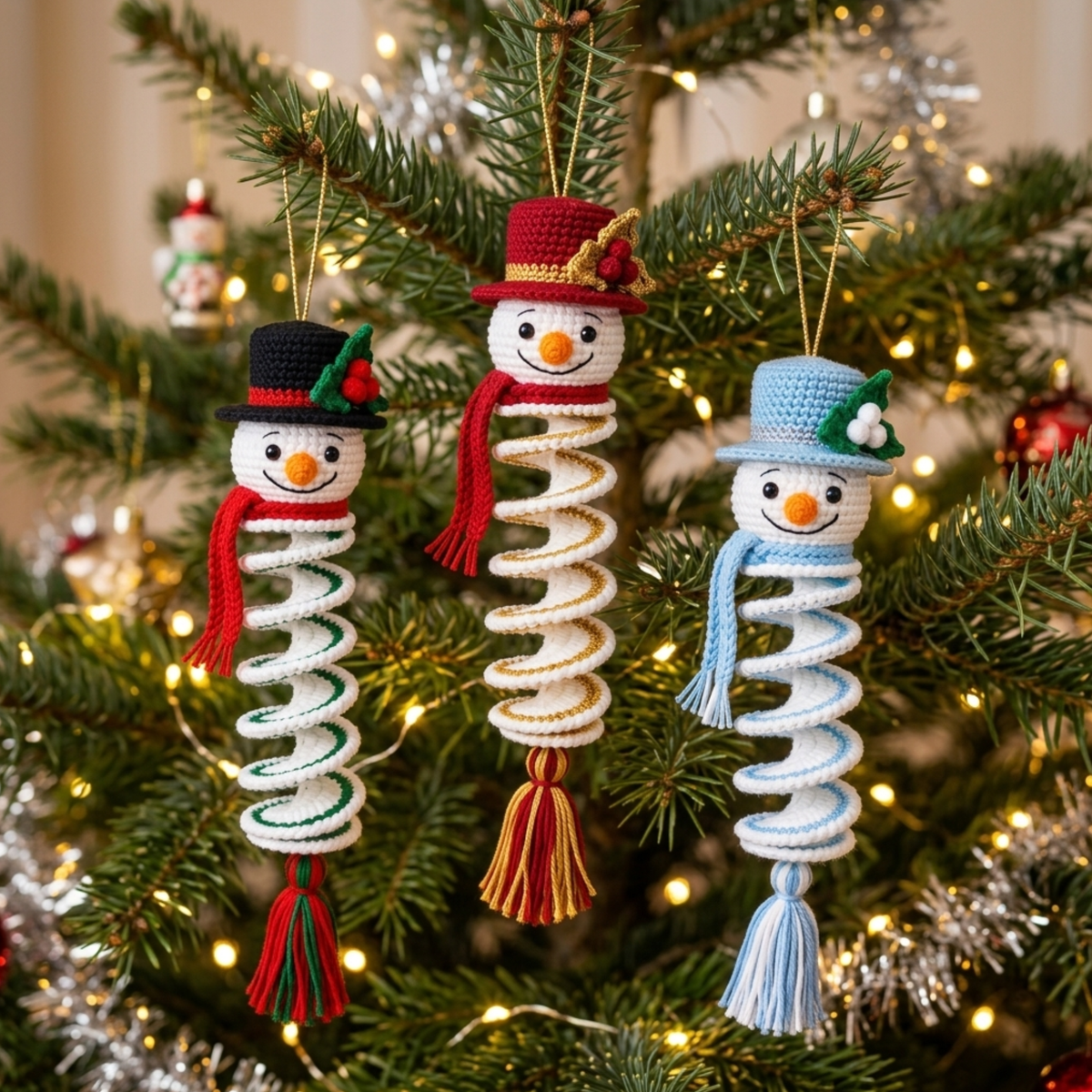 Snowman Spiral Ornament Crochet Pattern | Christmas Gift and Hanging Decoration