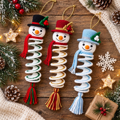 Snowman Spiral Ornament Crochet Pattern | Christmas Gift and Hanging Decoration