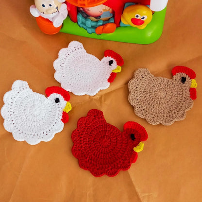 Santa Claus & Chicken Crochet Coaster Patterns(2-in-1)