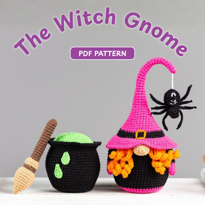 Crochet Witch Gnome Amigurumi Pattern (with Cauldron and Broom)