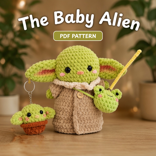 Crochet Baby Alien Pattern (2-in-1, with Frog Buddy and Keychain)