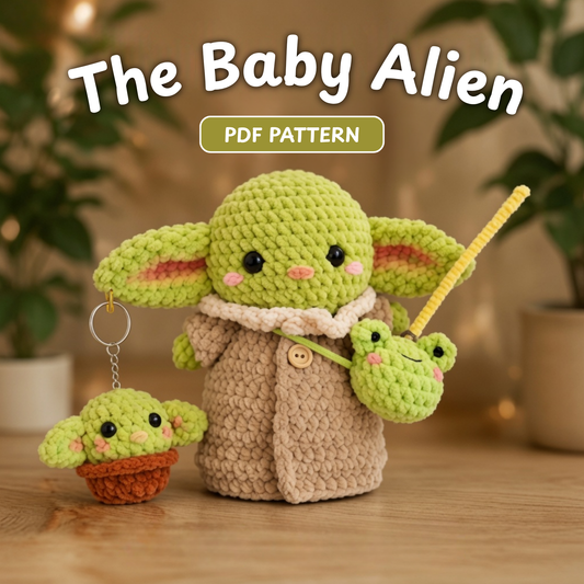 Crochet Baby Alien Pattern (2-in-1, with Frog Buddy and Keychain)