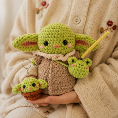 Crochet Baby Alien Pattern (2-in-1, with Frog Buddy and Keychain)