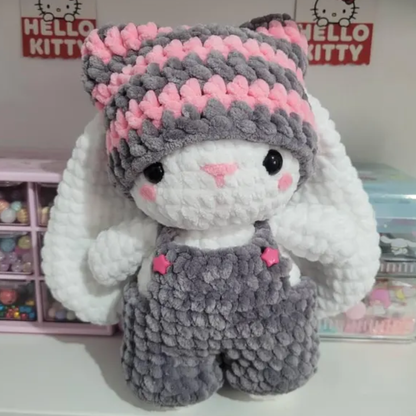Crochet Cat Beanie Baby Bunny Pattern (With Removable Overalls &amp; Pom-Pom Beanie)