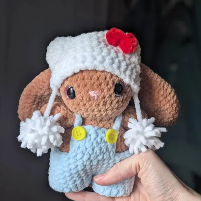 Crochet Cat Beanie Baby Bunny Pattern (With Removable Overalls &amp; Pom-Pom Beanie)