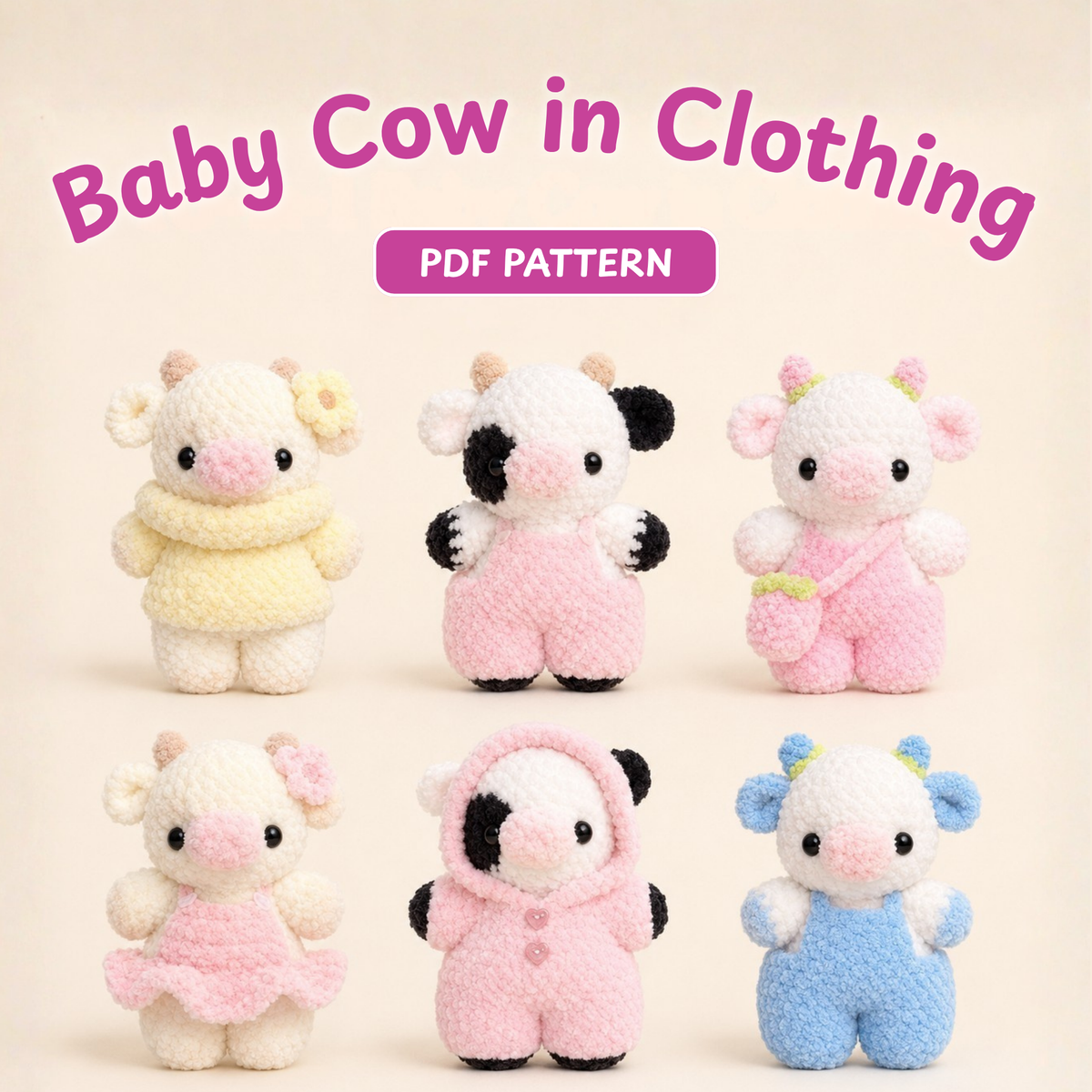 Baby Cow in Clothing Bundle Crochet Pattern