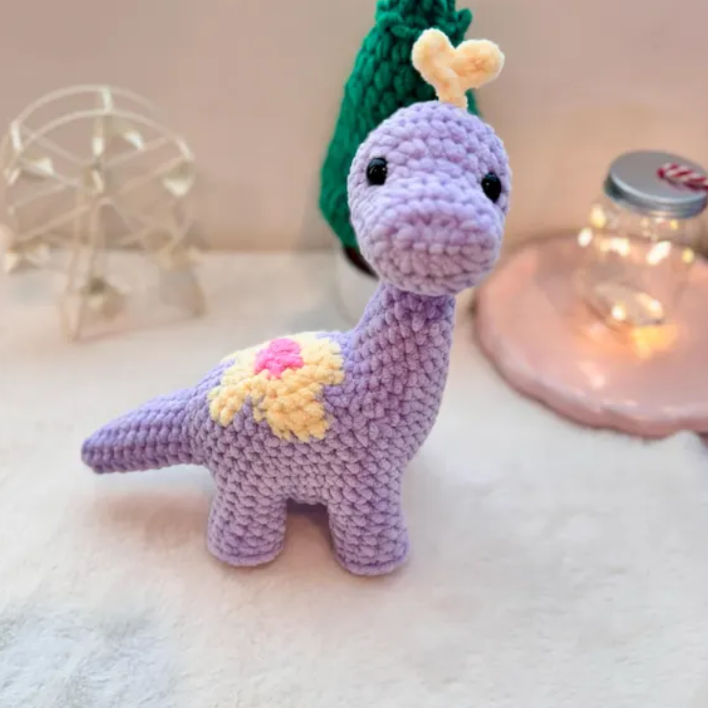 Crochet Brontosaurus Pattern (Plushie Dinosaur with Sun, Moon & Flower Mods)