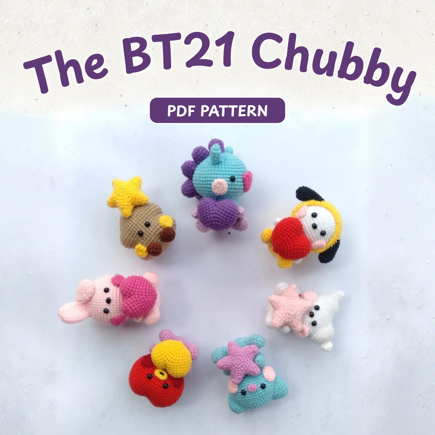 Crochet BT21 Chubby Amigurumi Pattern (Chimmy, Cooky, Koya, Shooky, RJ, Mang &amp; Tata | 7 Characters in One)