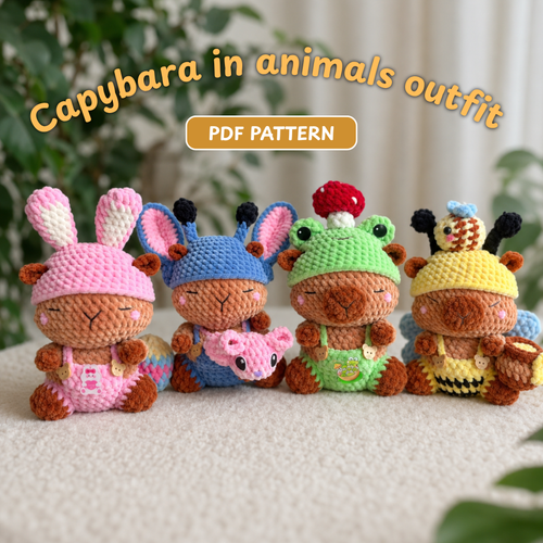 Crochet 4-in-1 Capybara Pattern (Bunny, Frog, Stitch, Bee)