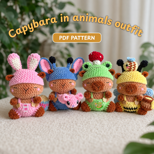 Crochet 4-in-1 Capybara Pattern (Bunny, Frog, Stitch, Bee)