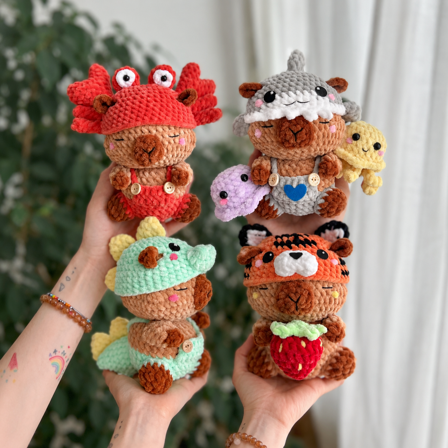 Crochet Capybara Pattern (4 Costumes: Crab, Shark, Dino, Tiger)