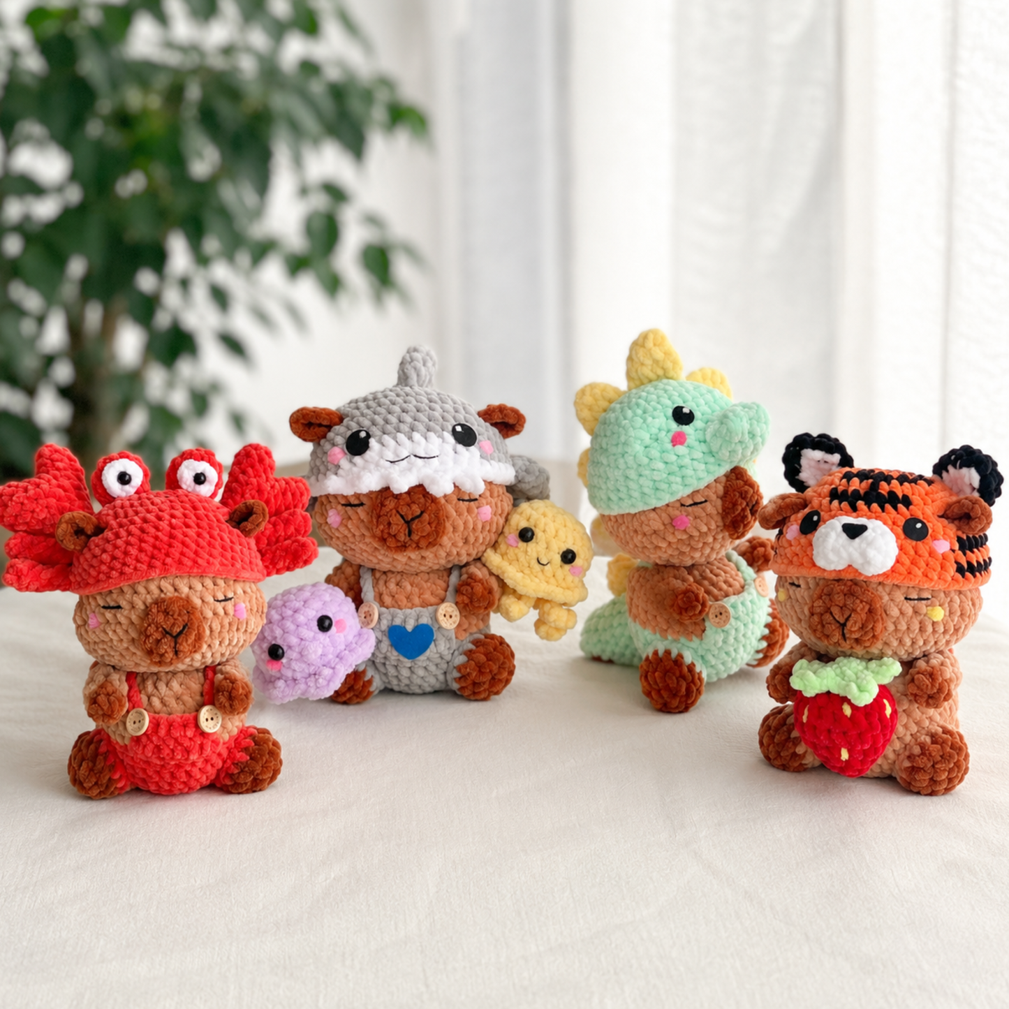 Crochet Capybara Pattern (4 Costumes: Crab, Shark, Dino, Tiger)