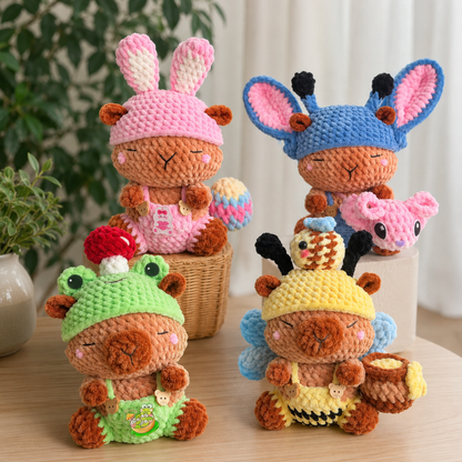 Crochet 4-in-1 Capybara Pattern (Bunny, Frog, Stitch, Bee)