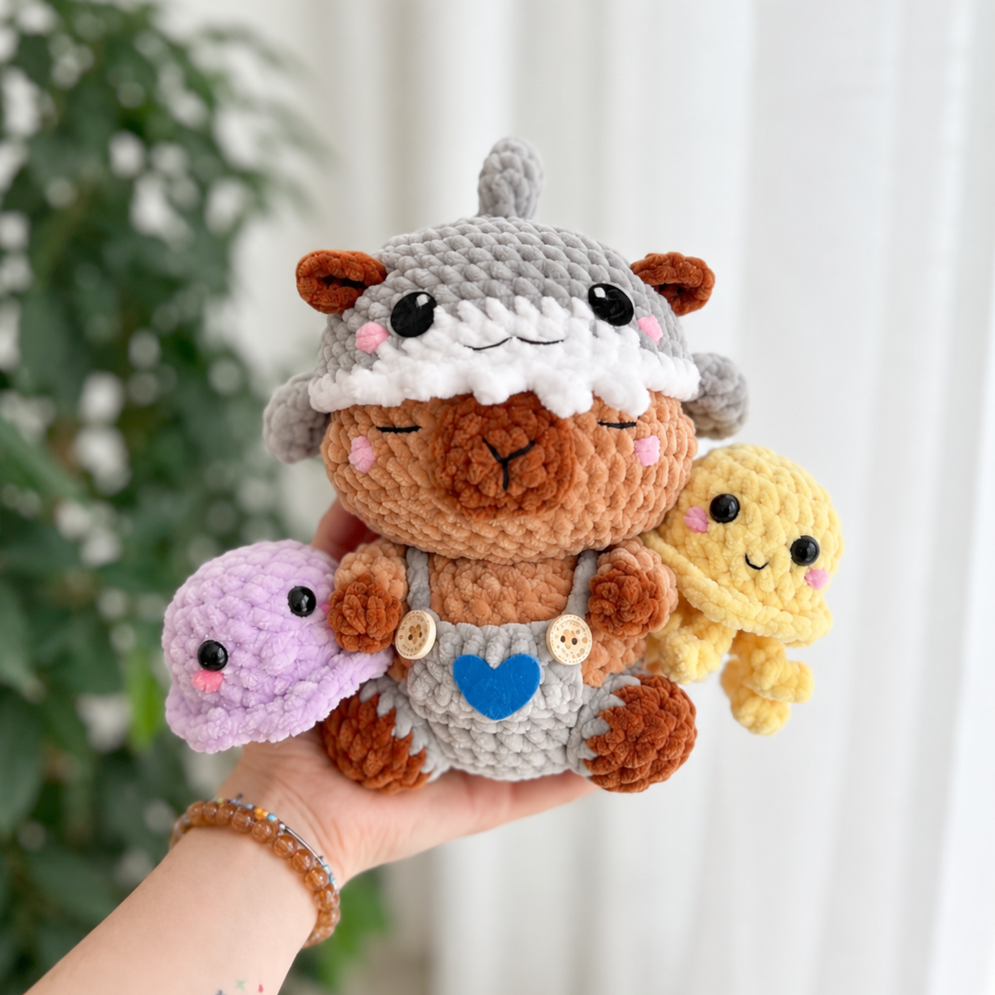 Crochet Capybara Pattern (4 Costumes: Crab, Shark, Dino, Tiger)