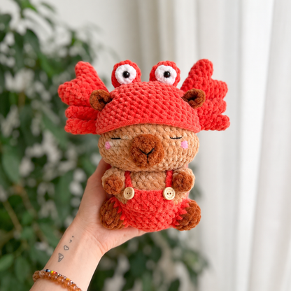 Crochet Capybara Pattern (4 Costumes: Crab, Shark, Dino, Tiger)