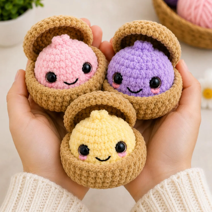 Dumpling & Steamer No-Sew Amigurumi Crochet Pattern