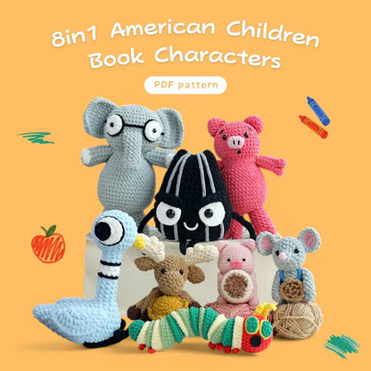 8 in 1 American Children's Book Characters Bundle Crochet Pattern