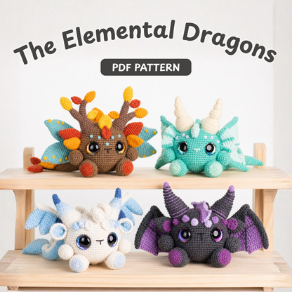 Crochet Elemental Dragons Amigurumi Pattern (4 Designs: Air, Fire, Earth, Water)