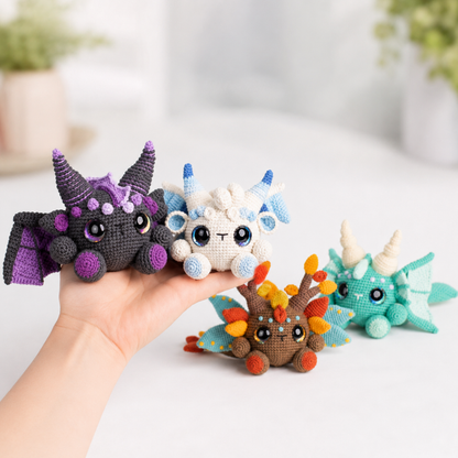 Crochet Elemental Dragons Amigurumi Pattern (4 Designs: Air, Fire, Earth, Water)