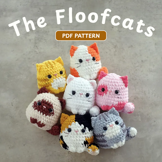 Crochet Floofcats Amigurumi Pattern (7-in-1 Bundle)(White, Calico, Orange, Siamese, Yellow, Grey, and Pink, approx. 9-10 cm each)