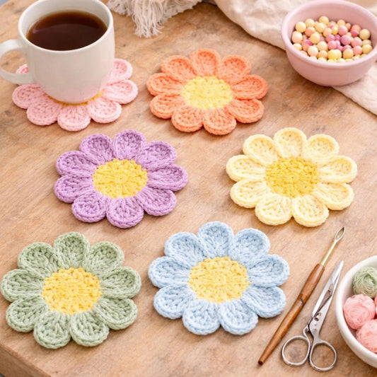 8 in 1 Daisy Flower Coaster Crochet Pattern