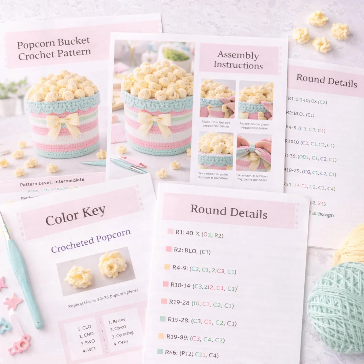 Popcorn Bucket Crochet Pattern | Movie Night Decor Basket