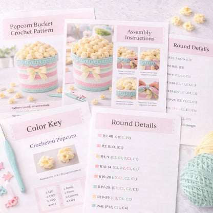 Popcorn Bucket Crochet Pattern | Movie Night Decor Basket