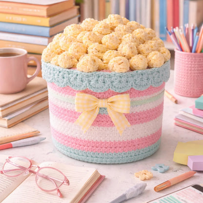 Popcorn Bucket Crochet Pattern | Movie Night Decor Basket