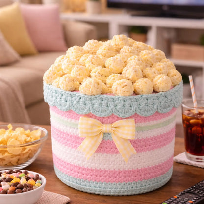 Popcorn Bucket Crochet Pattern | Movie Night Decor Basket