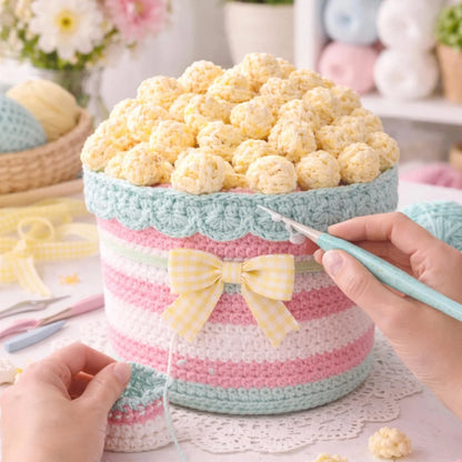 Popcorn Bucket Crochet Pattern | Movie Night Decor Basket