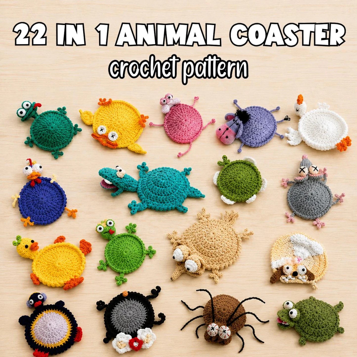 22 in 1 Animal Crochet Coaster Patterns