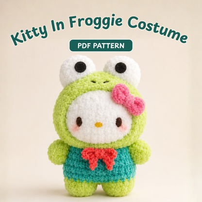 Crochet Kitty In Froggie Costume Pattern (Includes Cat Ears)