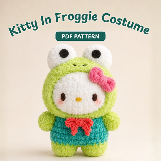 Crochet Kitty In Froggie Costume Pattern (Includes Cat Ears)
