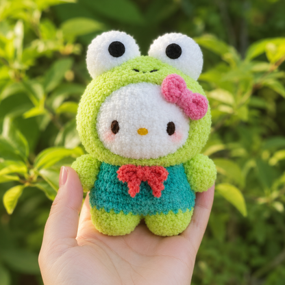 Crochet Kitty In Froggie Costume Pattern (Includes Cat Ears)