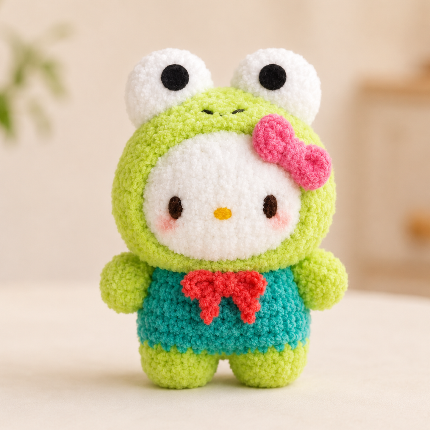 Crochet Kitty In Froggie Costume Pattern (Includes Cat Ears)
