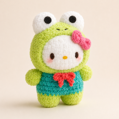 Crochet Kitty In Froggie Costume Pattern (Includes Cat Ears)