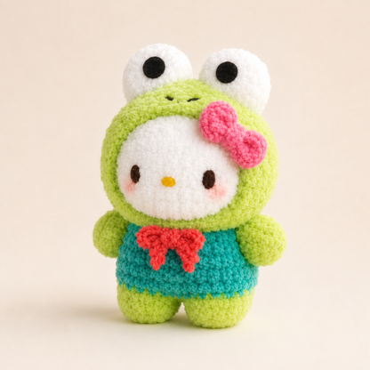 Crochet Kitty In Froggie Costume Pattern (Includes Cat Ears)