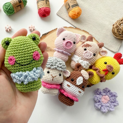Crochet Mini Farm Friends Pattern (Frog, Chick, Sheep, Pig, Horse, Cow)