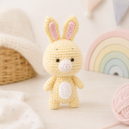 Crochet Rabbit Amigurumi Pattern (Mini Stuffed Bunny with Layered Ears and Belly Plate, 3-4 inches)