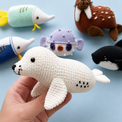 Sea Animals Orca · Puffer Fish · Sailfish · Walrus · Seal · Crab Amigurumi Crochet Pattern