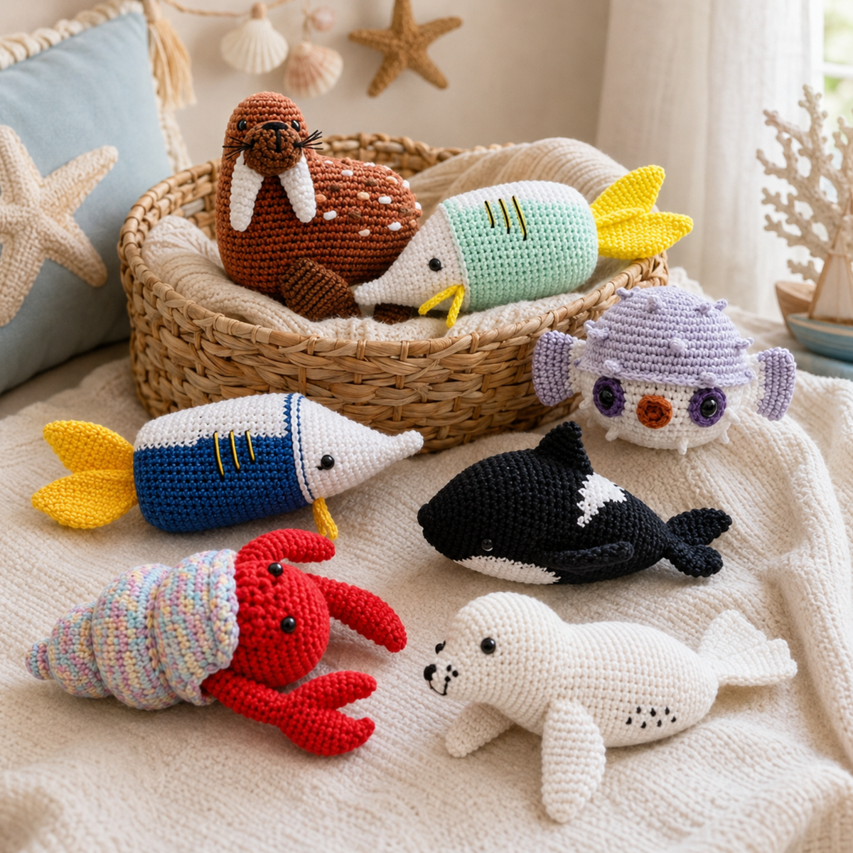Sea Animals Orca · Puffer Fish · Sailfish · Walrus · Seal · Crab Amigurumi Crochet Pattern