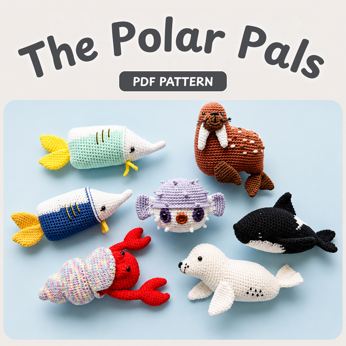 Sea Animals Orca · Puffer Fish · Sailfish · Walrus · Seal · Crab Amigurumi Crochet Pattern
