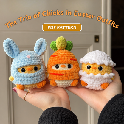 Crochet Easter Chick Outfit Pattern Trio (Bunny, Carrot, Cracked Egg)
